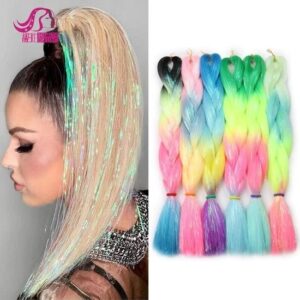 Braiding Hair Customized Colors Synthetic, 24” Jumbo Braids Glitter Tinsel Hair Extensions